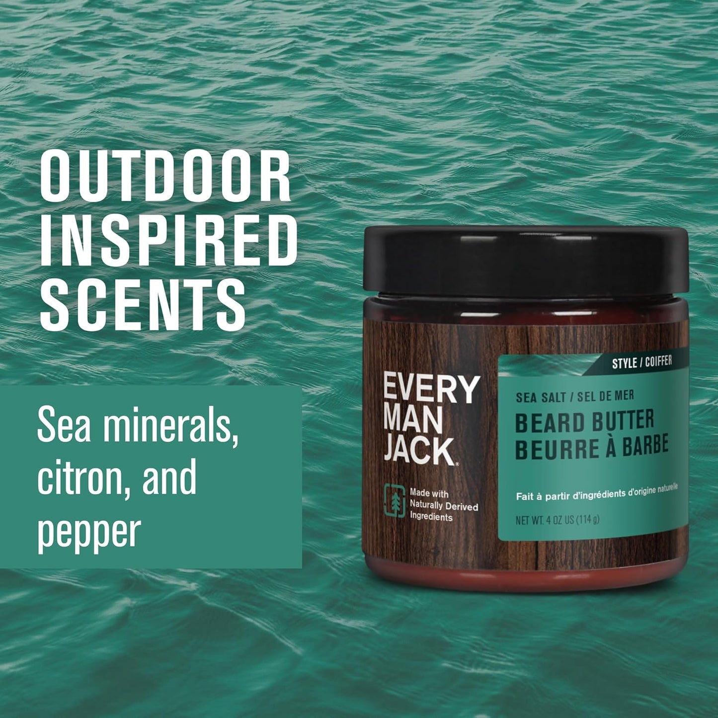 Every Man Jack Beard Butter- Subtle Sea Salt Fragrance - Hydrates and Styles Dry, Unruly Beards While Relieving Itch - Naturally Derived with Shea Butter and Coconut Oil - 4-ounce (2 Pack)