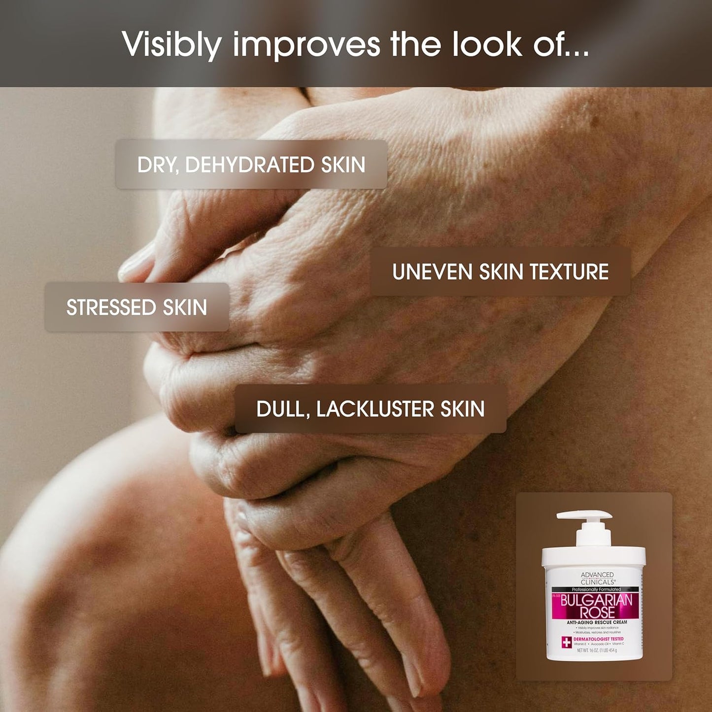 Advanced Clinicals Bulgarian Rose Lotion For Women | Rose Scented Vitamin C Body Lotion Cream | Visible Anti Aging Vitamin E Moisturizer Body Butter Improves Look Of Sagging Dry Skin & Texture, 16 Oz