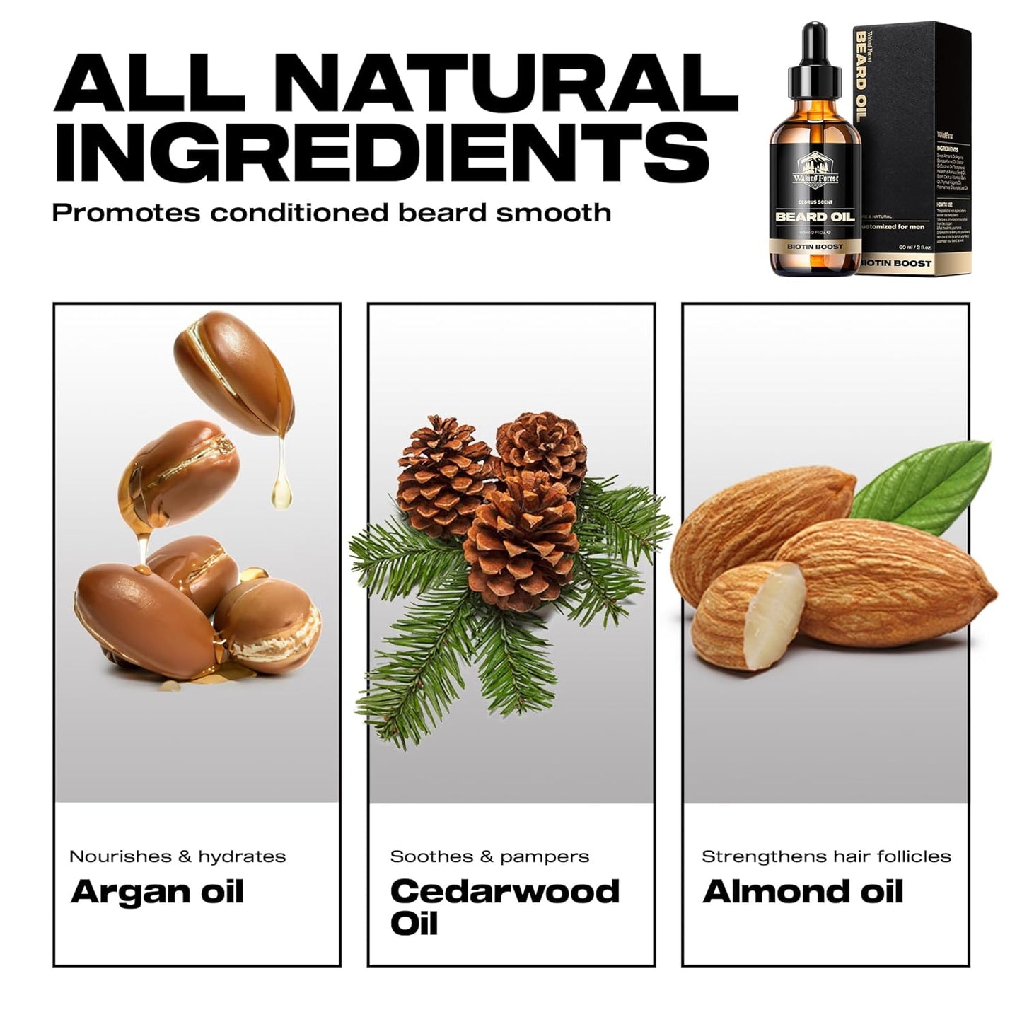 Waking Forest Beard Oil - Biotin Beard Oil for Men Thicker Beard with Vitamin E, Rosemary, Castor Mustache Oil for Black Men, Softens & Strengthens Beard Care Oil (Cedar 2oz)