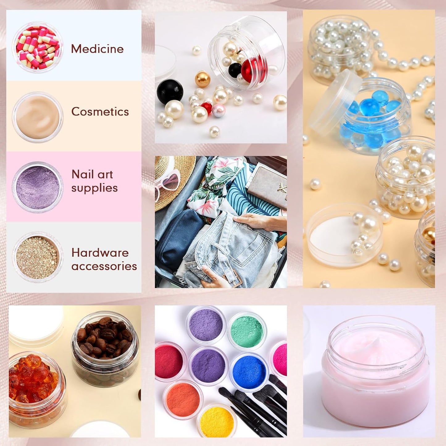 SATINIOR 100 Pcs Plastic Jars with Lids Small Containers Lids Wide Mouth Small Plastic Containers for Lotion Cream Rhinestones Body Butters Travel Storage(1 oz,Clear)