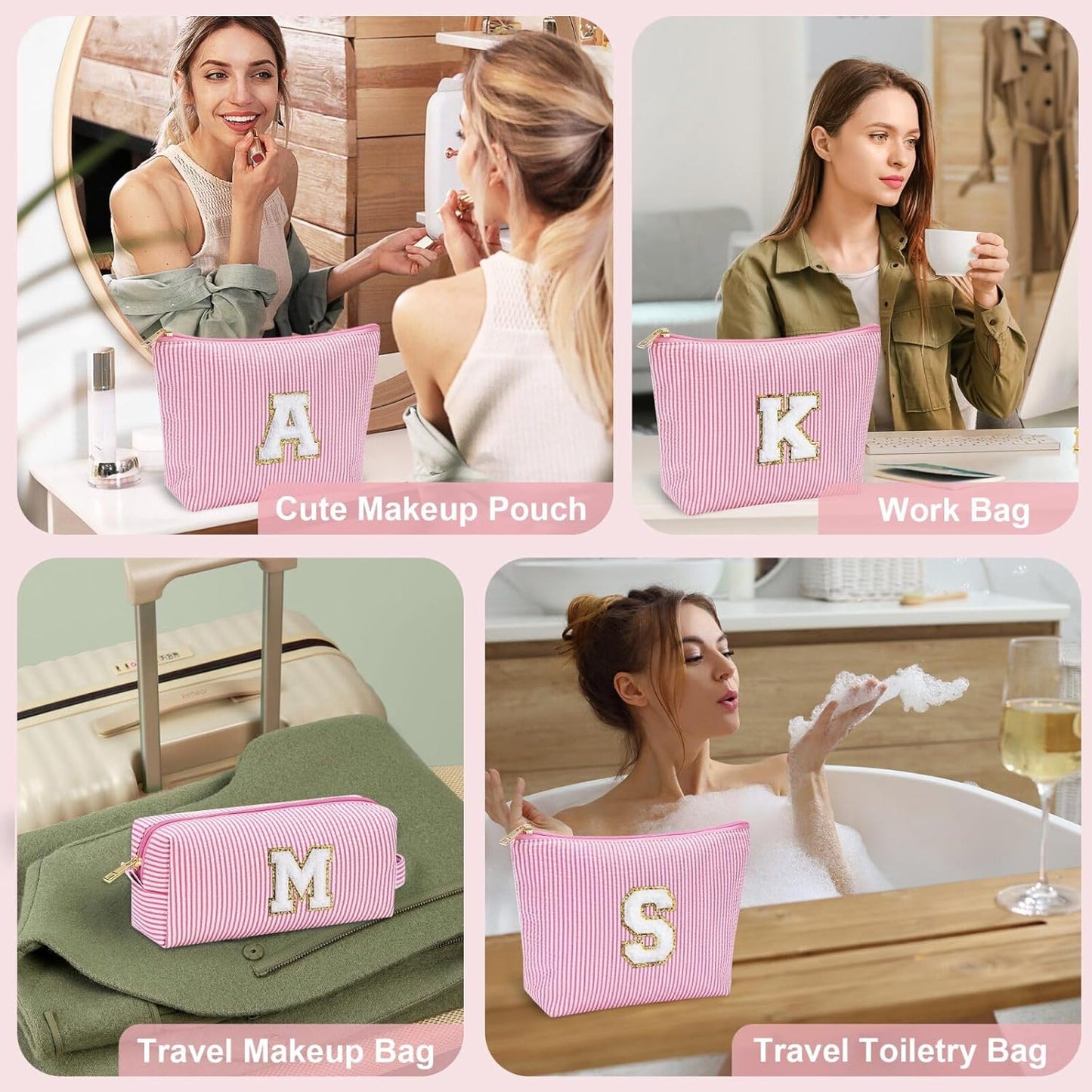 YOOLIFE Initial Cute Pink Makeup Bag Pouch Gift for Niece Sister Friend Female Her Mom | Birthday Gifts for Women Daughter Gifts | Cosmetic Travel Bag B