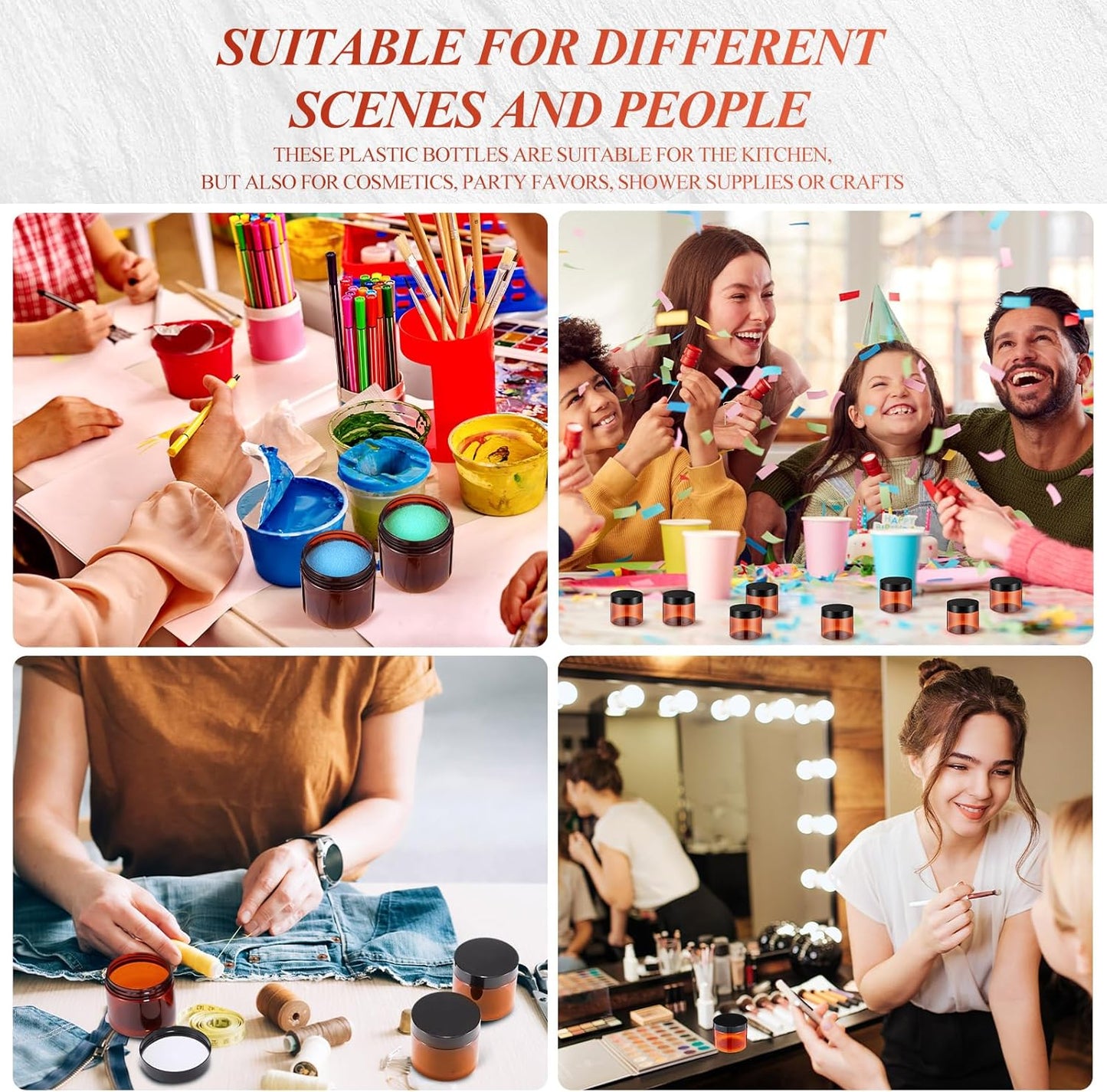 SATINIOR 36 Pieces 4 oz Plastic Jars with Lids Wide Mouth Airtight Reusable Container Acrylic Cosmetic Small Jars for Lotions Ointments Travel Toiletries Creams Make up Storage(Amber)