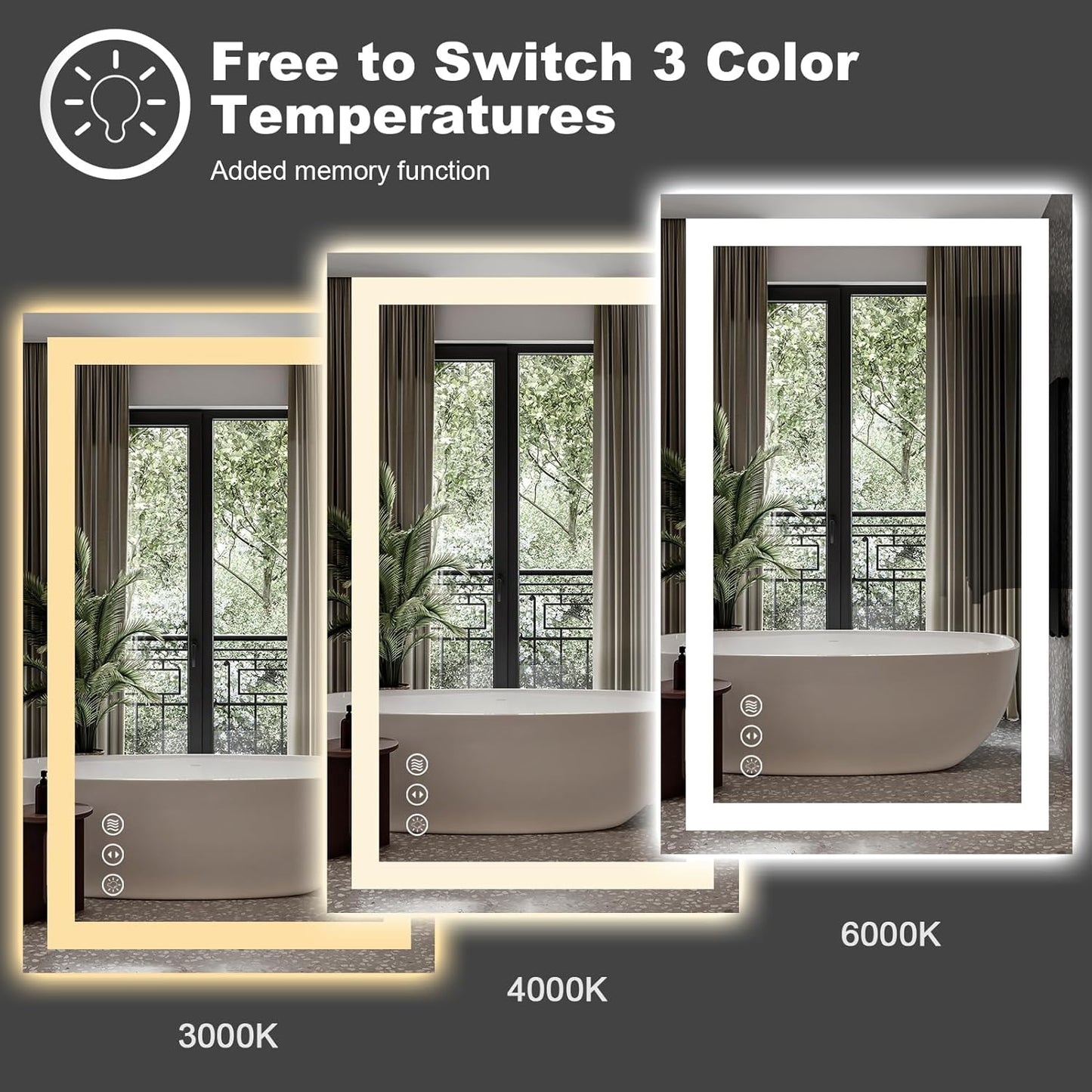 Amorho LED Mirror for Bathroom 24" X30" with Front Light and Backlit, Stepless Dimmable, Shatter-Proof, Memory, 3 Colors, Wall Mount (Horizontal/Vertical)