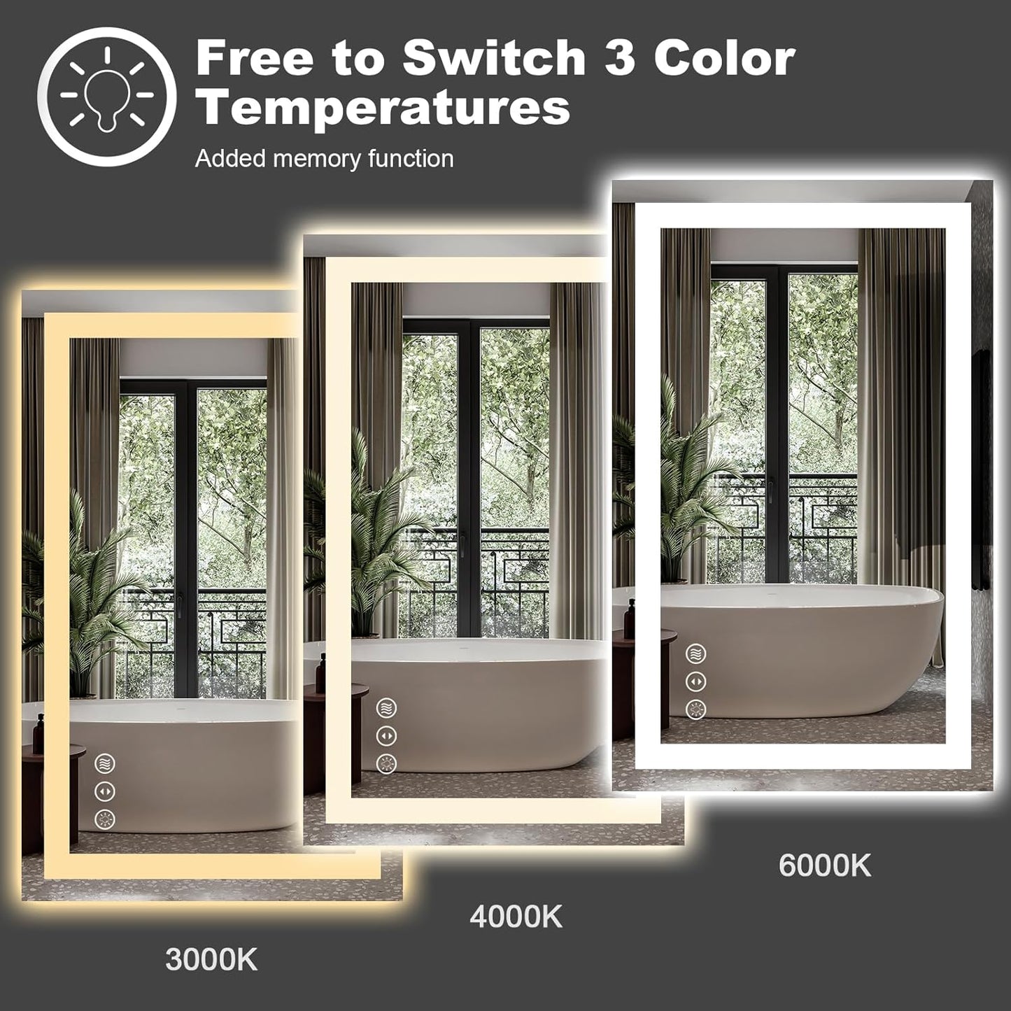 Amorho LED Bathroom Mirror 110" X40" with Front and Backlit, Stepless Dimmable Wall Mirrors with Anti-Fog, Shatter-Proof, Memory, 3 Colors, Double LED Vanity Mirror Large