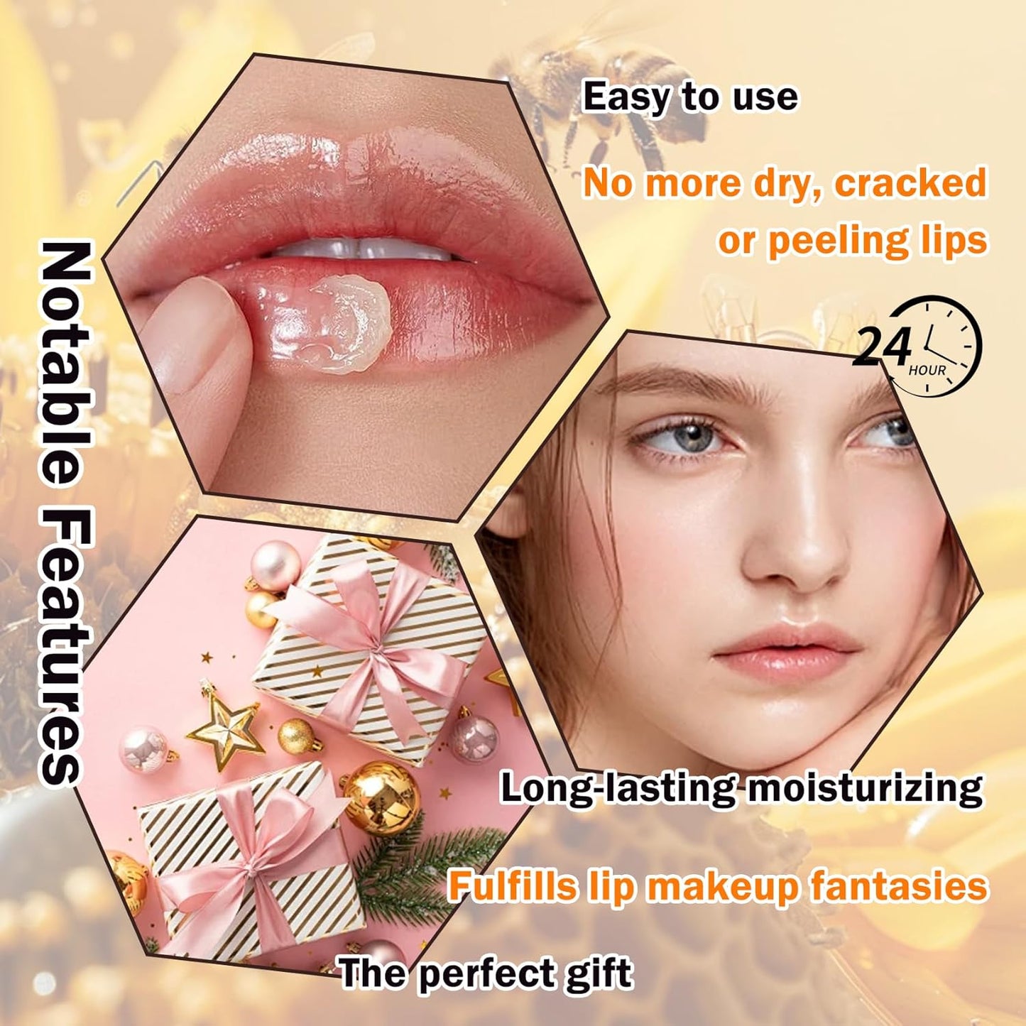 2PCS Bee Lip Balm Honey Pot,Hydrating Lip Moisturizer Cute Honey Pot Lip Balm Lip Scrubs Exfoliator with Wand,Moisturizing Exfoliating Overnight Propolis Lip Sleeping Mask for Men & Women