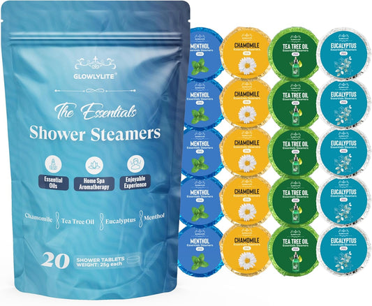 Shower Steamers Aromatherapy | 20 Pack Shower Steamers for Women & Men, Essential Oils for Stress Relief, Self Care, Gifts for Mom, Birthday, Stocking Stuffers & Christmas (Blue)