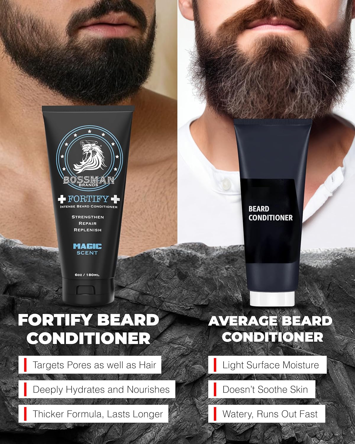 Bossman Fortify Intense Beard Conditioner for Men (Magic Scent) – Moisturizes, Replenishes & Protects with Natural Ingredients – Thicker Formula, Made in USA