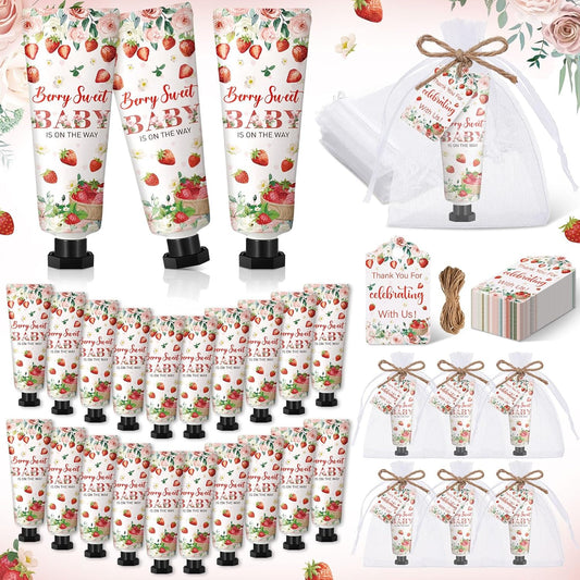 48 Sets Strawberry Hand Cream Gifts Baby Shower Party Hand Cream Favors for Guests Berry Sweet Baby Is on the Way Gift Bulk Travel Size Hand Lotion Set for Guest