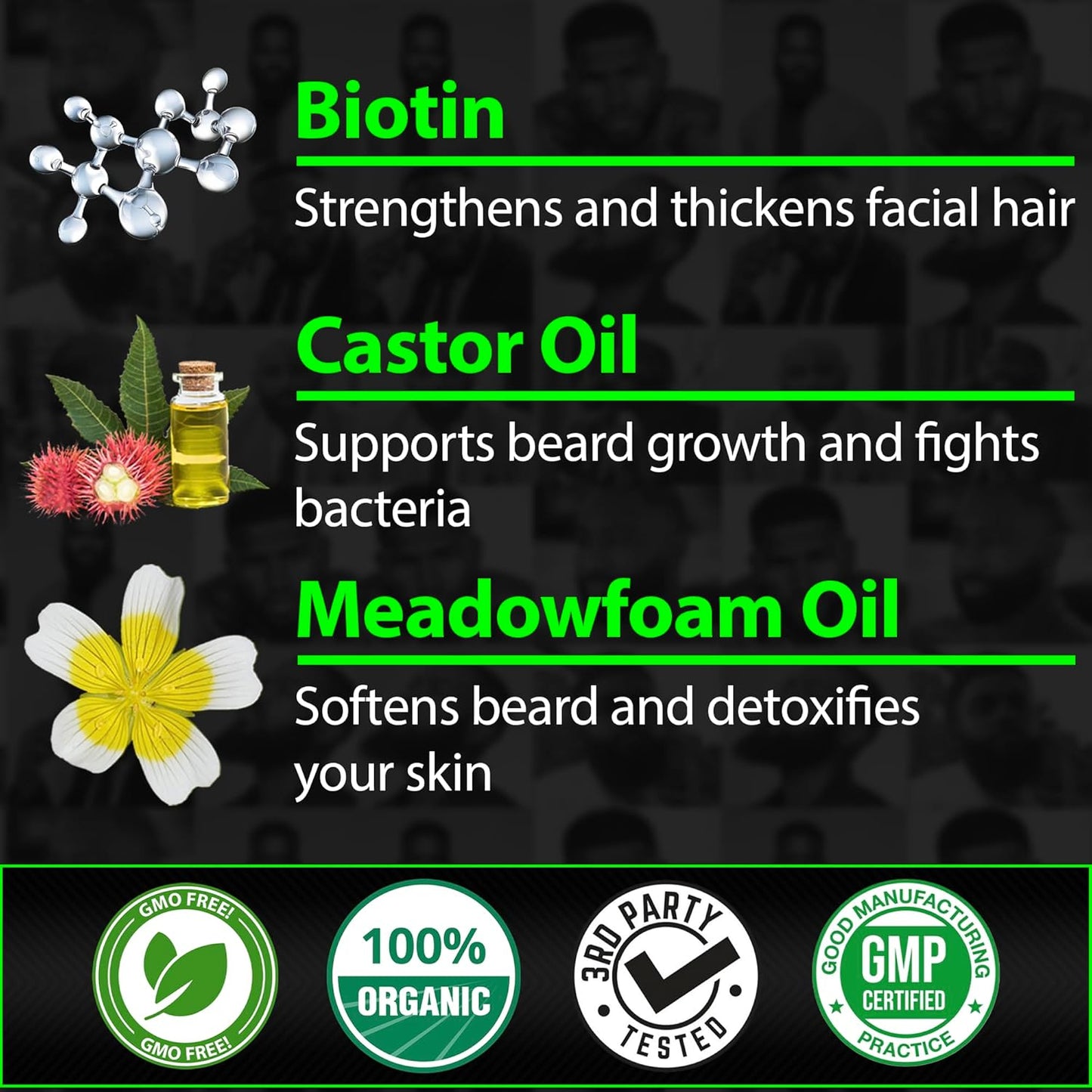 Biotin Beard Balm for Men - 2X Thickening for Beard and Mustache - Organic Mustache Wax with Castor Oil & Meadowfoam – Hydrating Facial Hair Growth Balm & Leave-In Conditioner