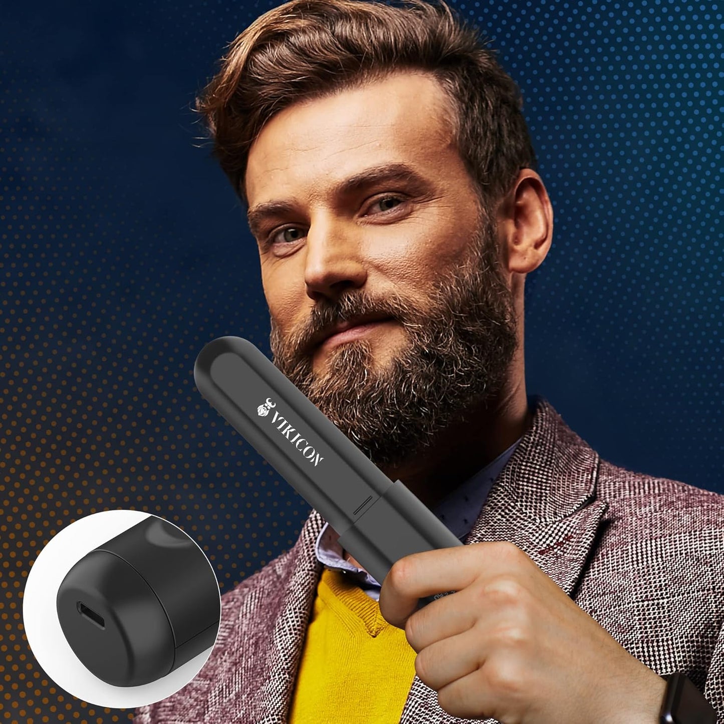VIKICON Beard Straightener for Men: Cordless Heated Beard Brush for Men, Electric Hot Comb, Anti-Scald Mini Straightening Brush for Beard Grooming, Portable for Travel and Home Use, Gifts for Him Dad