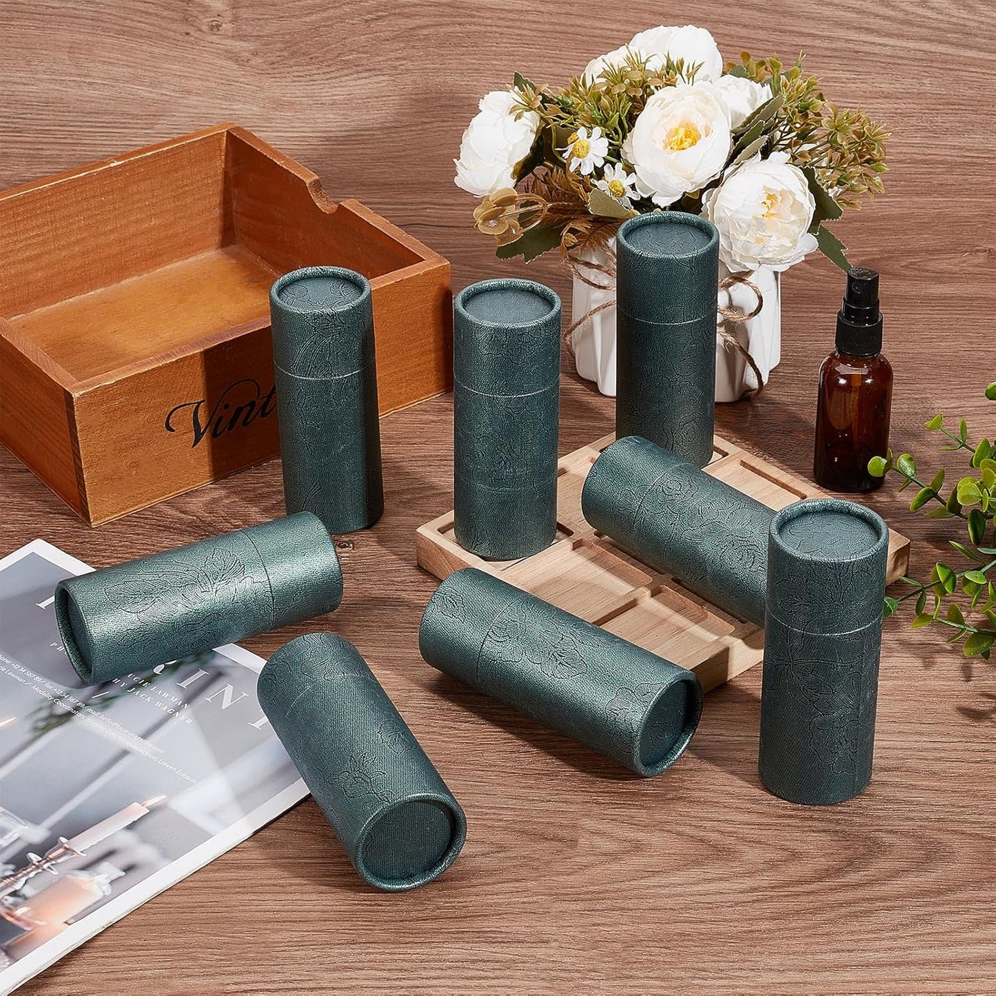 NICENEEDED 10 Pcs Empty Kraft Paper Jar, 30ml Cardboard Boxes, Essential Oil Bottle Packaging Box Round Paper Cardboard Case Gift Tube Container for Pencils Tea Caddy Coffee Cosmetic Crafts