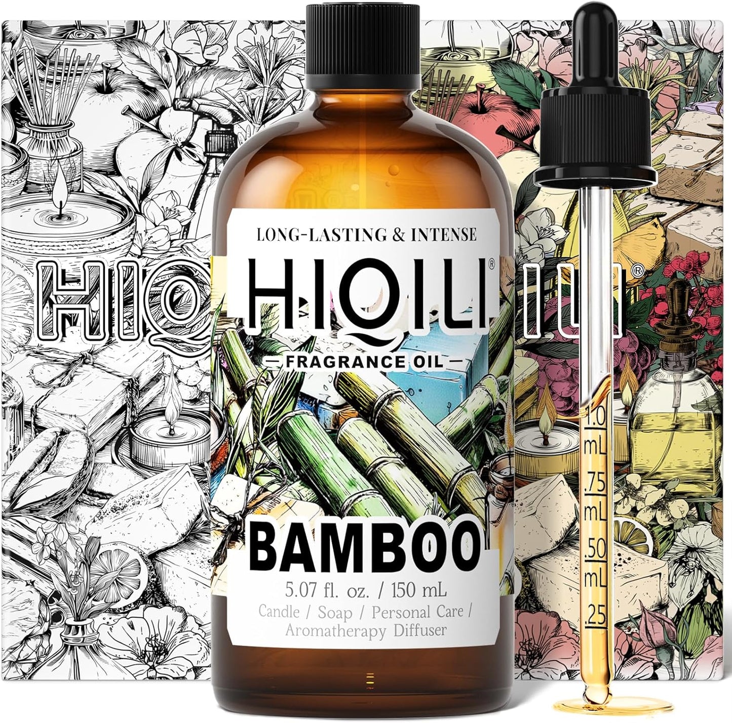 HIQILI Bamboo Fragrance Oil for Scent Diffuser, Idea for Candle & Soap Making, DIY Room Air Fresheners, New Car Scent - 5.07 Fl Oz
