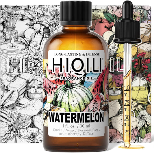 HIQILI Watermelon Fragrance Oil for Candle & Soap Making, DIY Fruity Perfume, Bath Bombs, Long-Lasting Diffuser Oil, Skin Care - 1 Fl Oz