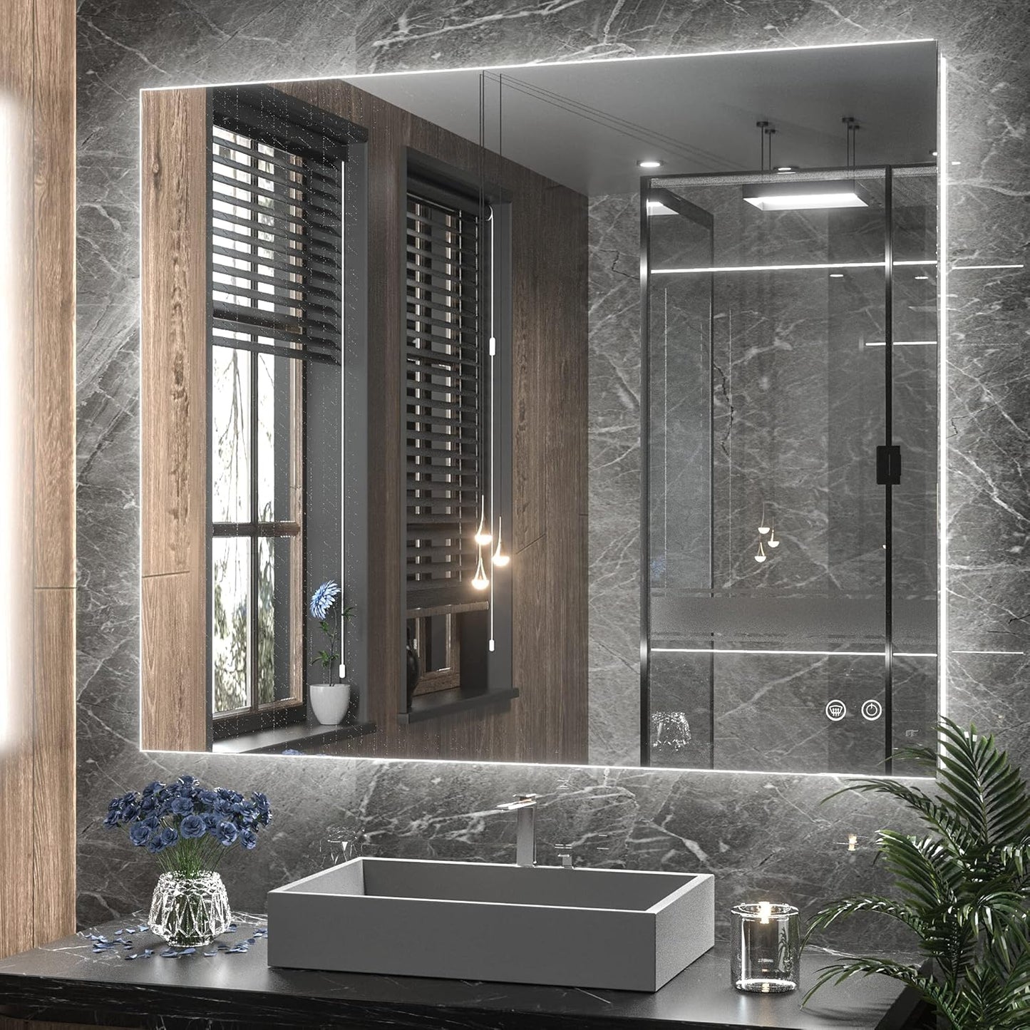 TETOTE 36x36Inch LED Backlit Bathroom Mirror with Lights,3Color White/Warm/Natural,Anti-Fog Lighted Mirror,Dimmable,Vanity Mirror,Wall Mounted