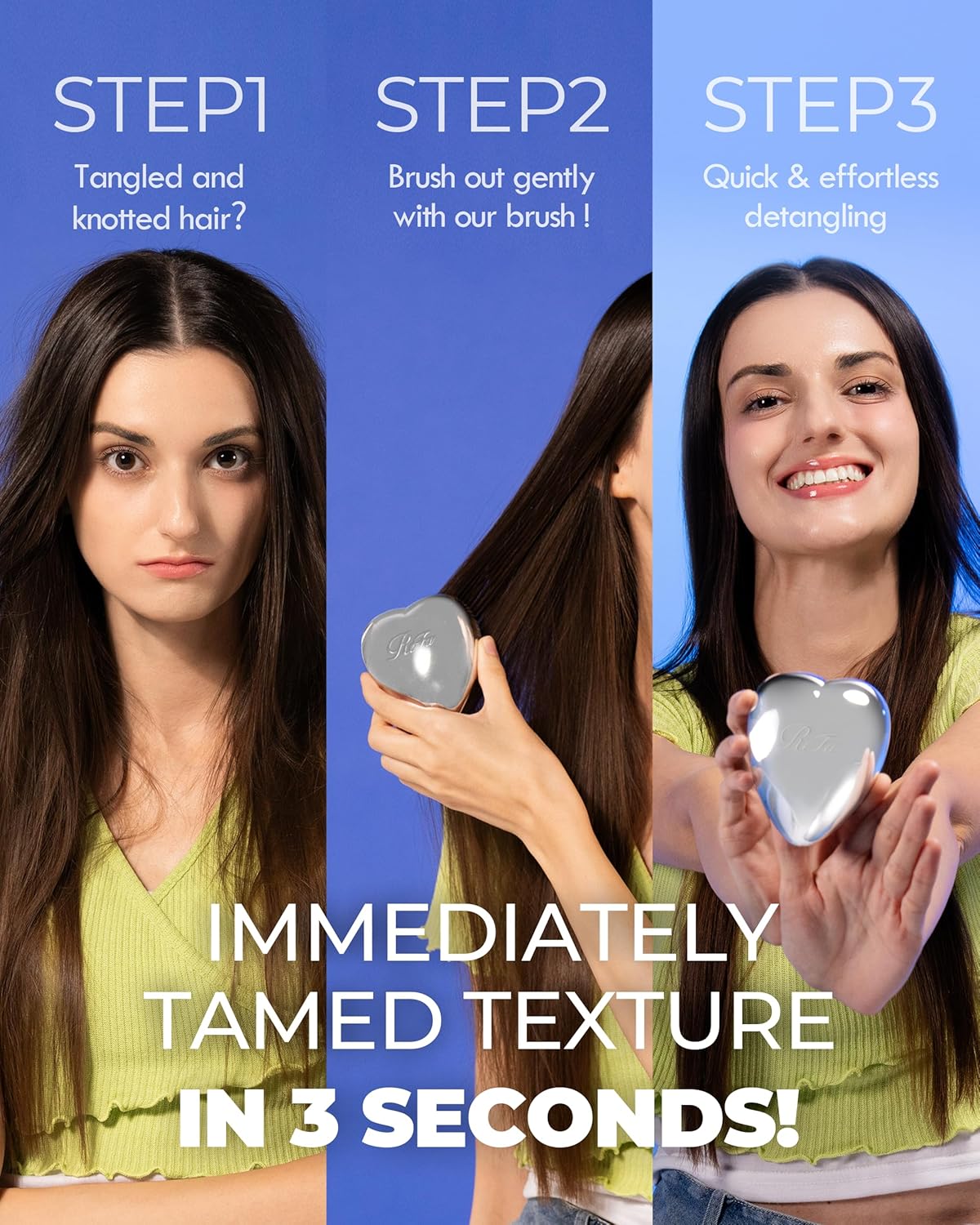 ReFa Heart Brush SILVER | Heart Shaped Hair Brush for Women | No Tangle Hair Brush | Small Hair Brush for Thick Hair | Hair Detangler Hair Brush Travel Hair Brush