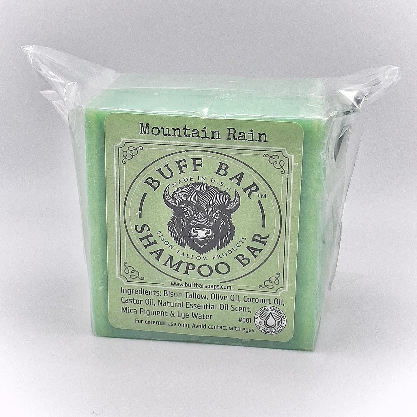 Pure Bison Tallow Buff Shampoo Bar, Mountain Rain, (2 pack) - Scents of Sea Salt, Moss, & Freesia - Cleans, Moisturizes, Naturally Derived, No Dyes, No Chemicals, No Preservatives