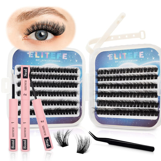Lash Extension Kit DIY Lash Clusters Kit Eyelash Extensions Individual Lashes Extensions with (Lash Bond,Seal,Tweezers,240Pcs,80D+100D,10-18mm)