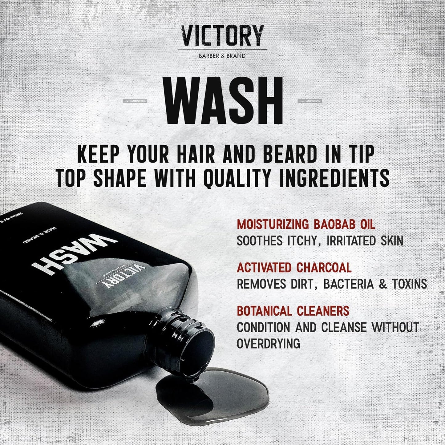 Victory Barber & Brand Beard Wash - Made in USA, Men's All-in-One Shampoo and Conditioner, Hydrating, Smoothening, Softening, 8.4 Fl Oz