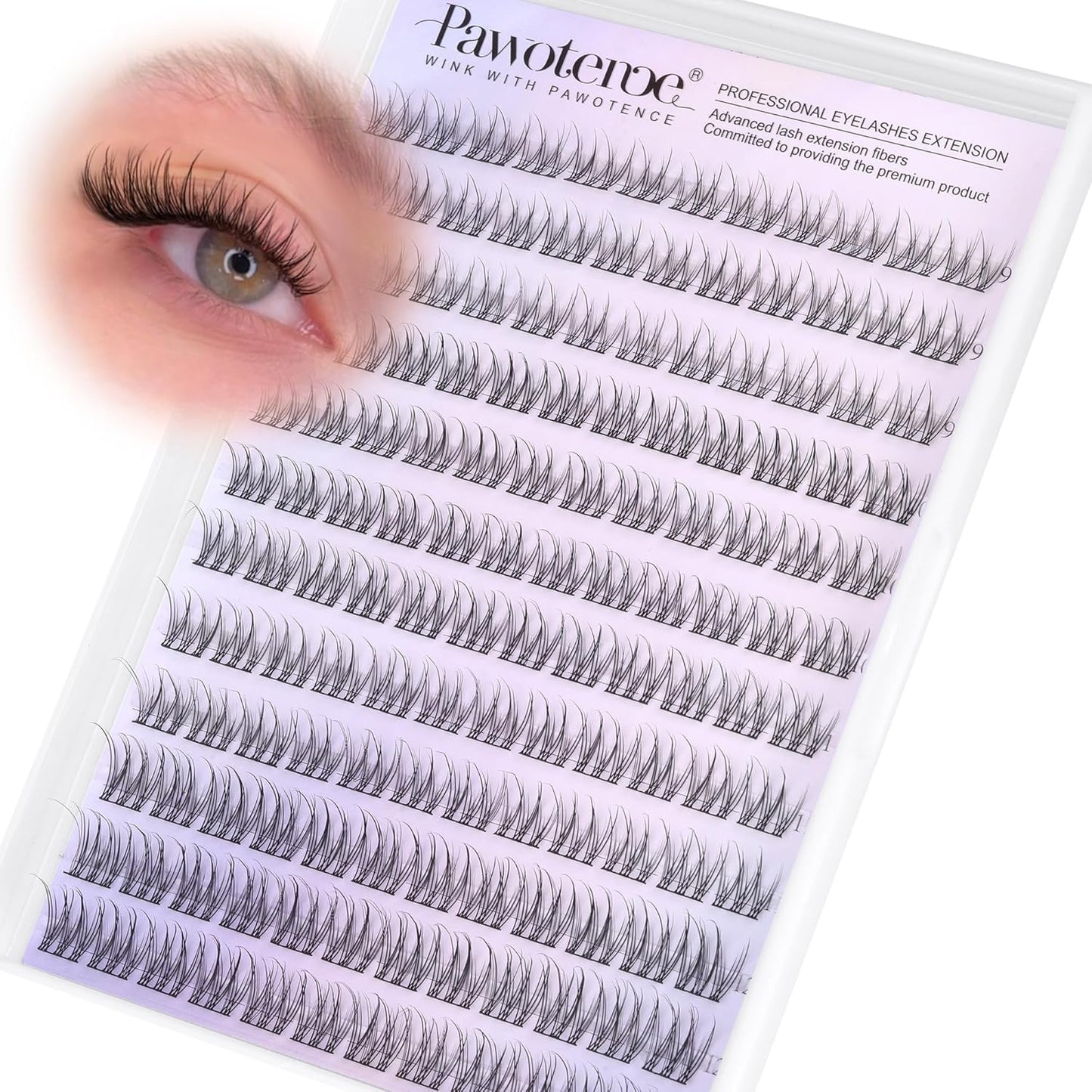 Pawotence Natural Lash Clusters Wispy Cluster Eyelash Extensions 144pcs Eyelash Clusters 9-12mm Individual Lashes Extension DIY Soft C Curved Lashes Clusters