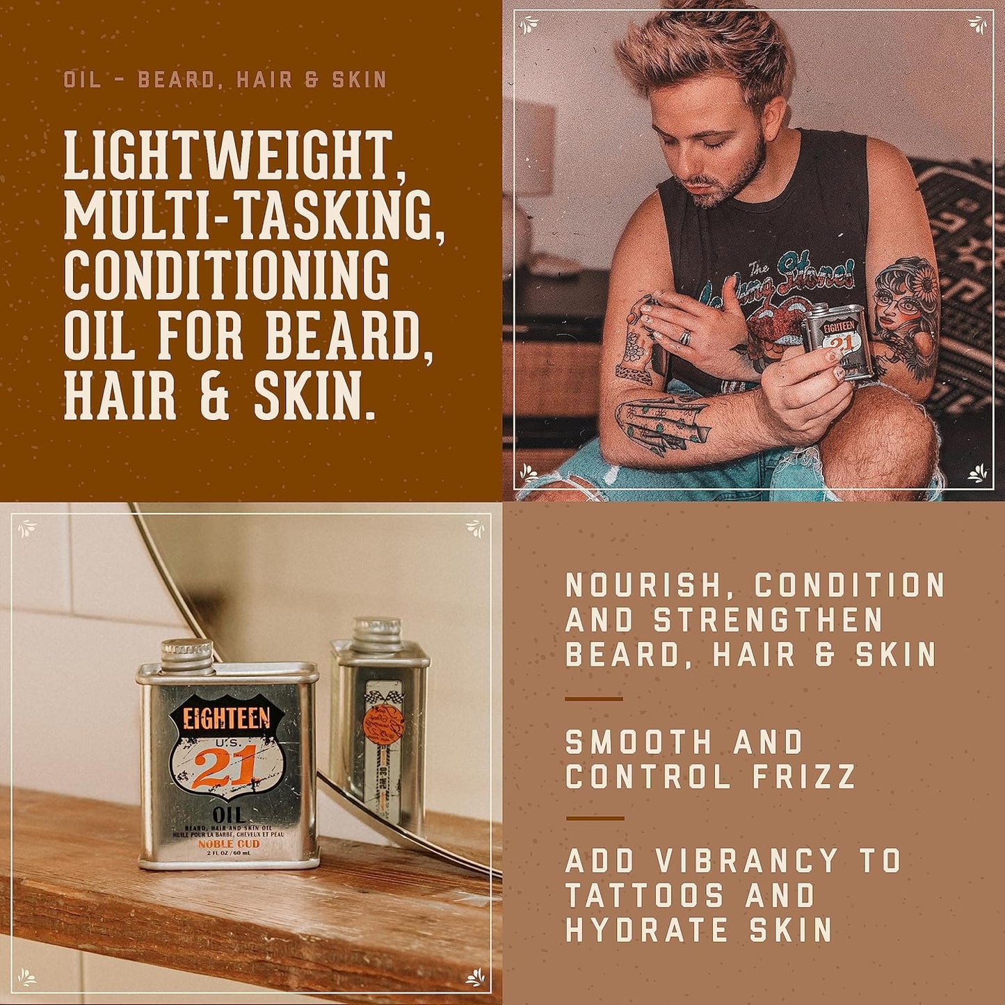 18.21 Man Made Man Spiced Vanilla Beard Oil & Beard Balm - Set Bundle, All Hair & Skin Types for Men, Strengthens and Moisturizes in a Manly Aroma